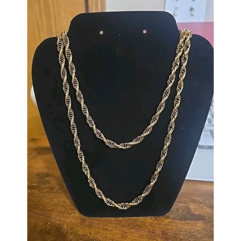 Vintage VENDOME Gold Tone‎ Heavy Chunky Double Layer Twist Rope Chain Necklace